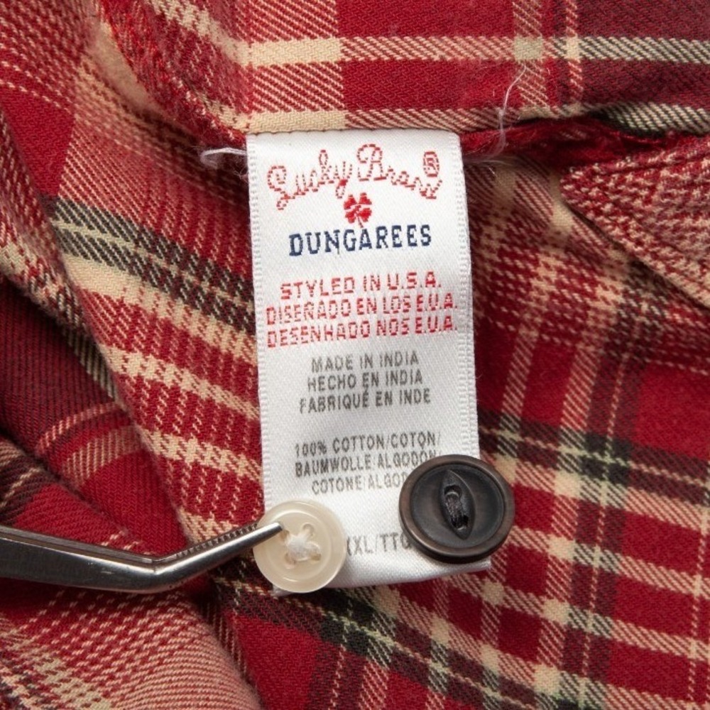 Lucky Brand Plaid Button Down Shirt Mens XL Red Flannel Long Sleeve Cotton - Picture 7 of 11